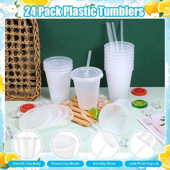 24 Pcs Plastic Tumblers with Lids and Straws, Reusable Cups with Lids Plastic - Image 2