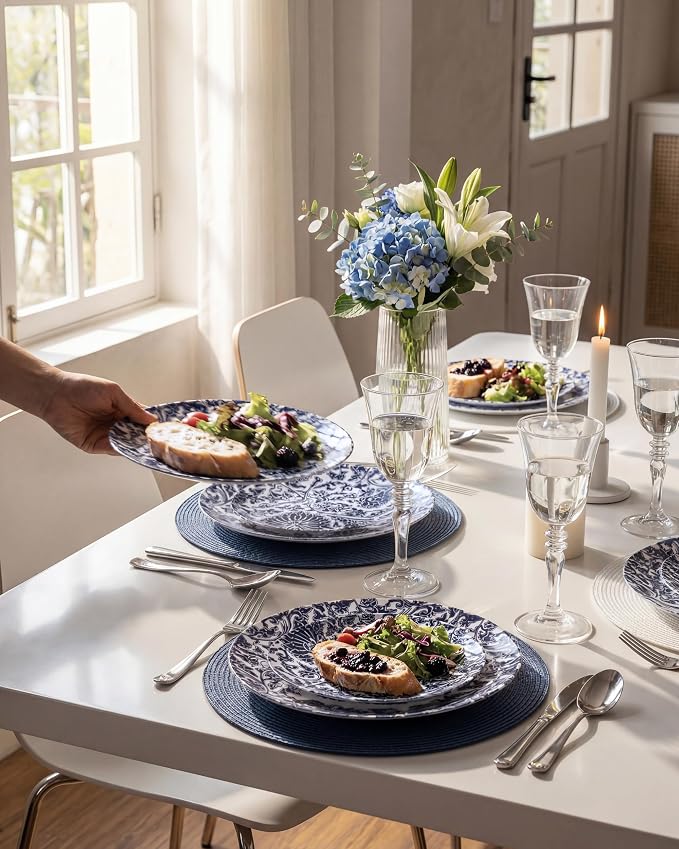 Blue Plastic Plates, Floral Disposable Plates, anniversaries, or holidays. - Image 2