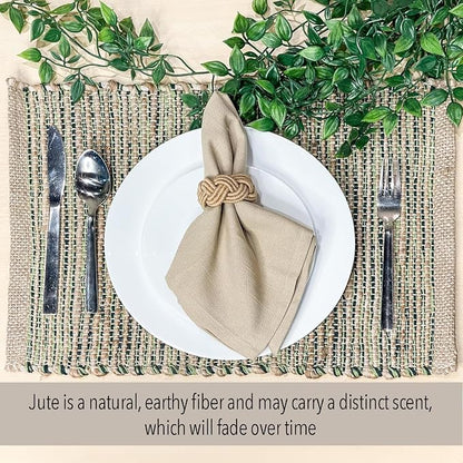 Natural Jute & Green Placemats, 13x19 Inch Dining Table Placemats - Image 2