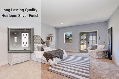 Henne Bery Sunken Pearls Heavy Duty Decorative Wall Plate Switch Plate Outlet Cover (Toggle/Decorator, Heirloom Silver)