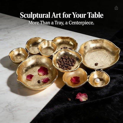 Cluster Serving Tray for Charcuterie – 9 Piece Decorative Bowls Set for Entertaining, Elegant Appetizer Platter with Connected Snack Bowls, Modern Luxury Centerpiece (White)