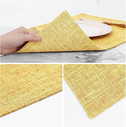 homing Cotton Linen Placemats Set of 6, Cloth Washable Farmhouse Dining Table Mats for Indoors & Outdoors, Easy to Clean, Mustard Yellow, 13 x 19 Inch