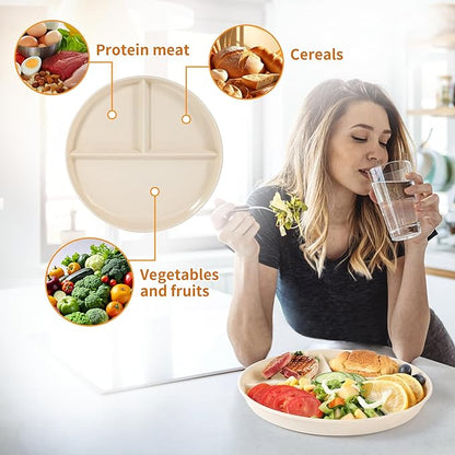9" Unbreakable Divided Plates (8 PCS). Microwave & Dishwasher Safe! For kids & adults. Wheat straw, BPA - free. Portion control for health/weight loss. 3 -compartment, durable & smooth.
