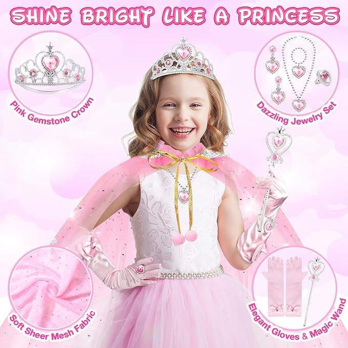 Tea Party Set for Little Girls, Princess Cape & Jewelry, Carrying Case - Image 4