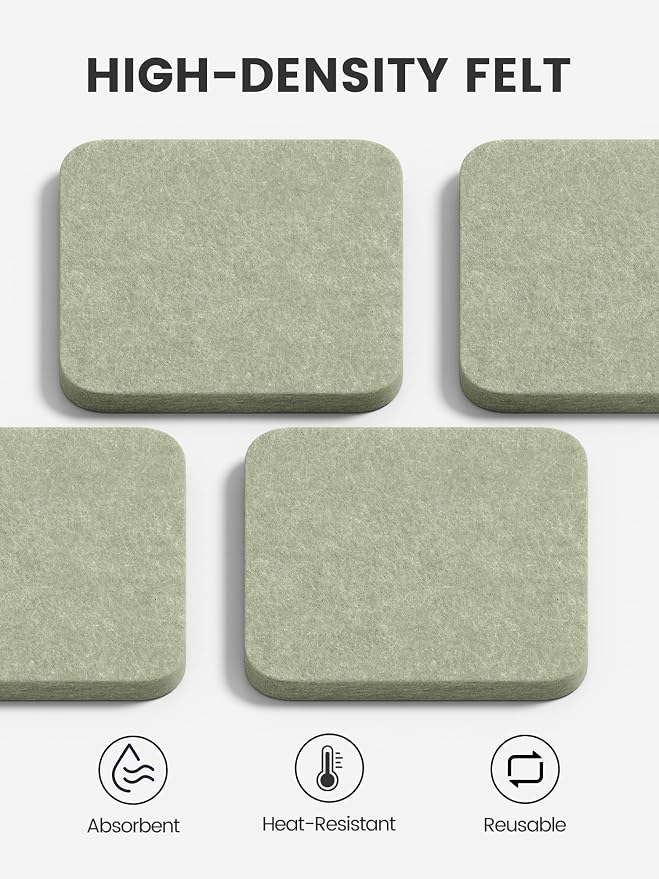 Fluxynara Felt Coasters with Holder, Sage | Square Felt Coasters, - Image 3