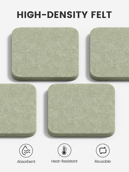Fluxynara Felt Coasters with Holder, Sage | Square Felt Coasters, - Image 3