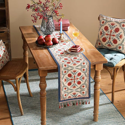 Patdrea Designer French Elegant Linen Table Runner, Colorful Floral Pattern - Image 3