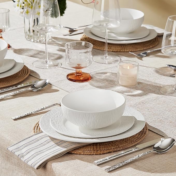 Dinnerware Sets for 8, 24-Piece plates and bowls sets, Matte Marble | Premium - Image 3