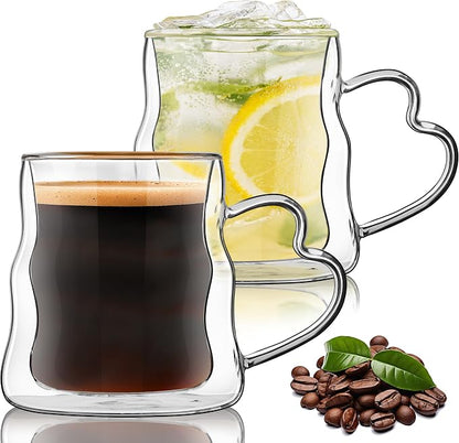 Joeyan Glass Mug 16.9oz, Double Wall Insulated Glass Coffee Mugs Set of 2 | by JoeyanHousehold