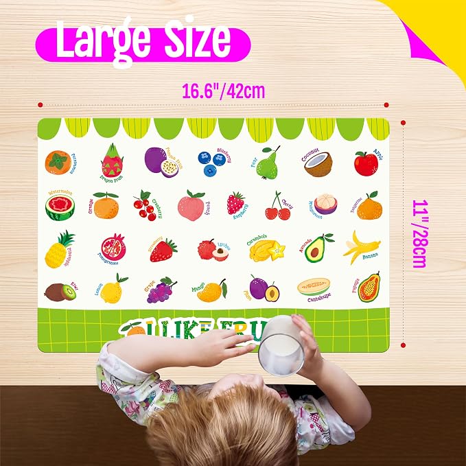 6 Pack Placemats for Kids, Non-Slip Washable Table Mats, Reusable Food Themed - Image 5