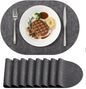 Placemats Set of 8, 11.8 x 17 Inch, Dark Grey | Heat Resistant Oval Faux by homing