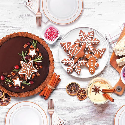 Stylish Rose Gold Dessert Plates, Forks and Cocktail Napkins (100 Set), 7.5 Inch Appetizer Plates or Salad Plates, Wedding Cake Plates, Disposable Plates for Wedding with Rose Gold Napkins