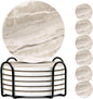 Marble Coasters for Coffee Table, Set of 6 with Holder, Ink&Wash Painting on White Absorbent Ceramic, 4 Inches