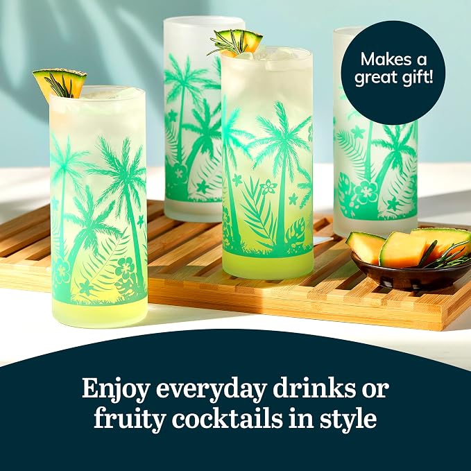Libbey Vintage Palms Drinking Glasses Set of 4, Retro Palm Tree Design Glass - Image 5