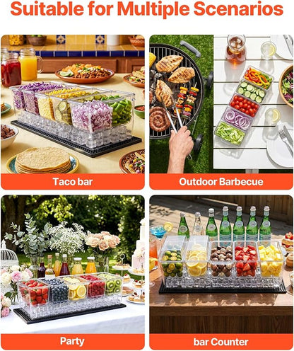 VEVOR Chilled Condiment Server Caddy, 5 Compartment Ice Cooled Serving Container - Image 6