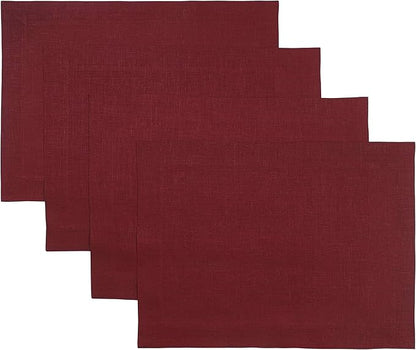 D'Moksha Homes Linen Placemats 14 x 19 Inch - Dark Red Placemats Set of 4-100% Pure Linen Table Place Mats for Valentines, Spring - Handcrafted and Machine Washable