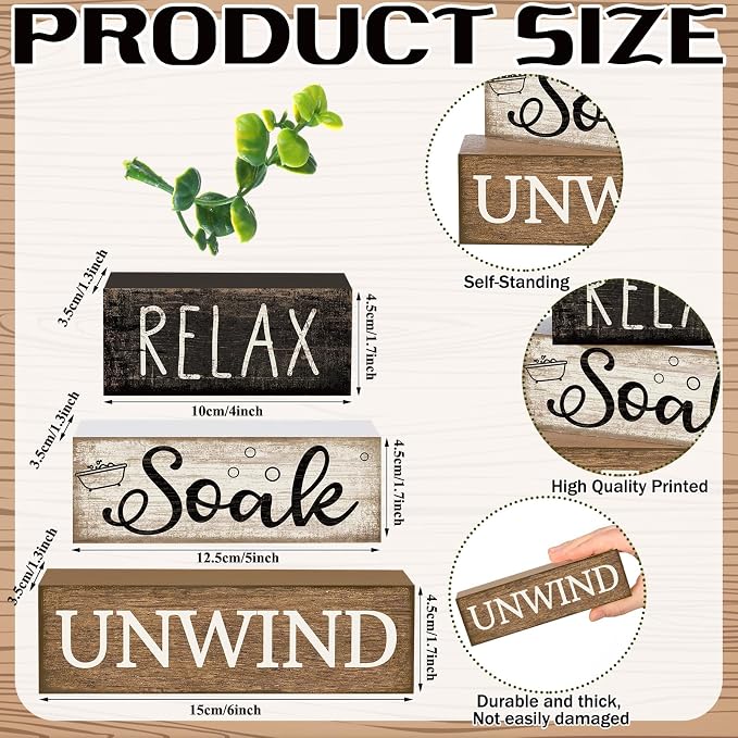 Moucuny 4 Pcs Bathroom Shelf Decor Sign Farmhouse Bathroom Decor and - Image 3