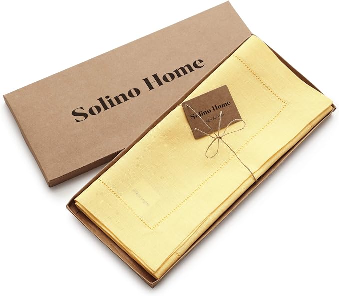 Solino Home 100% Linen Table Runner Yellow, Classic Hemstitch 14 x 72 in | - Image 5