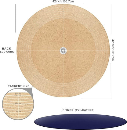 CENNBIE 42 Inches Round Table Pad- Cork & Leather Table Mat - Suitable as Side Dining Coffee Table Cover - Can Be Cut to Fit (30"-42", Blue)