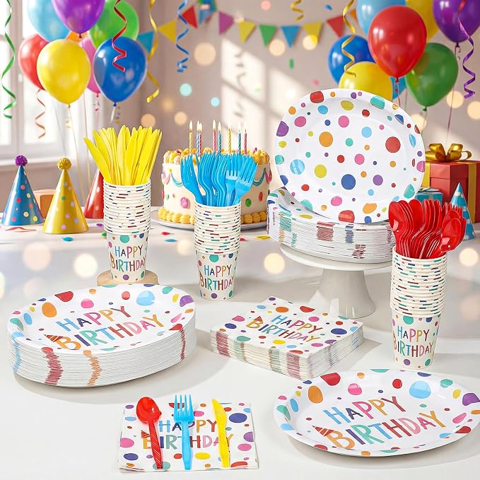 350 Pcs Happy Birthday Party Supplies Oval Paper Plates Set - Image 2