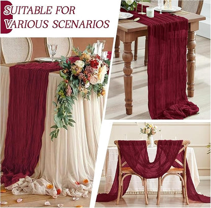 6 Pack Burgundy Cheesecloth Table Runner 17x108 Inch Semi Sheer Boho Gauze - Image 5