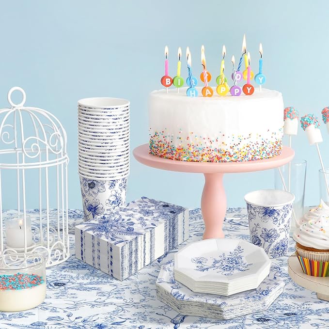 402 Pcs Blue Floral Disposable Tableware Set Serve 50 Baby Shower Party - Image 3