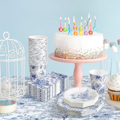 402 Pcs Blue Floral Disposable Tableware Set Serve 50 Baby Shower Party - Image 3