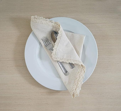Fingercraft Dinner Napkins Cloth Cotton Blend 12 Pack Premium Quality Mitered Corners Small Table Napkins with Classic Ivory Lace 12 inch Size for Every Day Use in Home and Restaurant Ivory