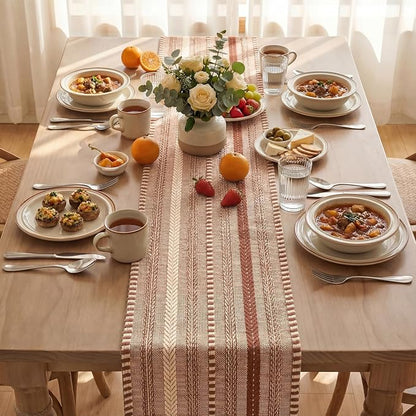 Artoid Mode Caramel Farmhouse Stripe Braided Table Runner 12x120 Inch | Holiday - Image 3
