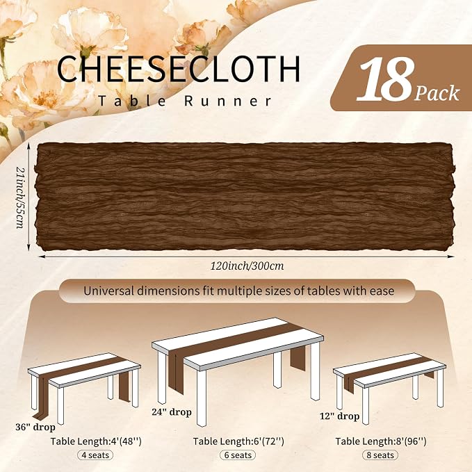 18 Pack Cheesecloth Table Runner 10FT Brown Table Runner Boho Gauze Cheese - Image 2