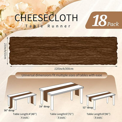 18 Pack Cheesecloth Table Runner 10FT Brown Table Runner Boho Gauze Cheese - Image 2