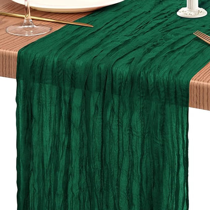 Showgeous 2 Pack Emerald Green Cheesecloth Table Runners Boho Wedding Decor | - Image 9
