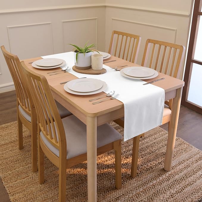 Encasa XO Table Runner, Cotton Canvas Dining Runner 13"x104" | White, 180 GSM - Image 2
