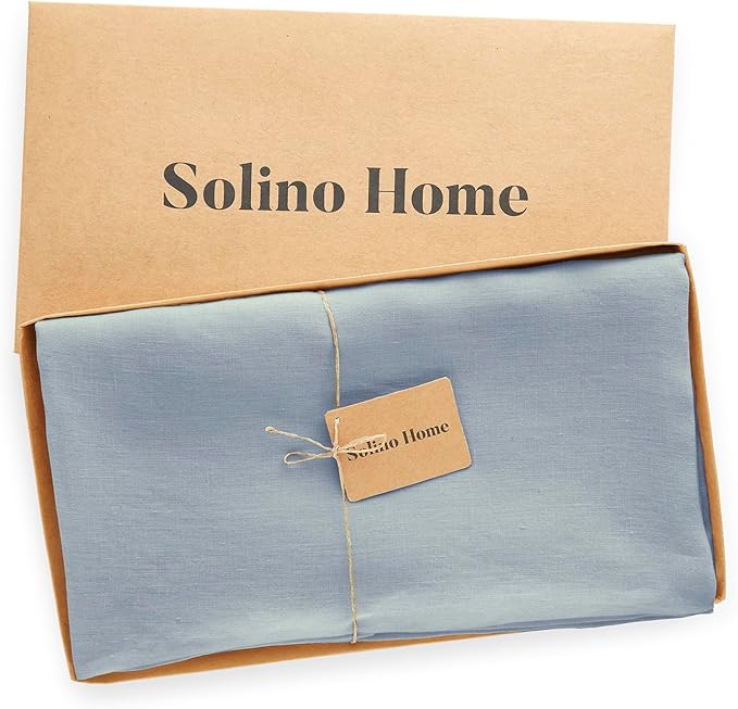 Solino Home Linen Round Tablecloth 70 Inch - 100% Pure Linen Dusty Blue Round Tablecloth - Machine Washable Table Cloth for Winter, Spring, Easter - Sonoma