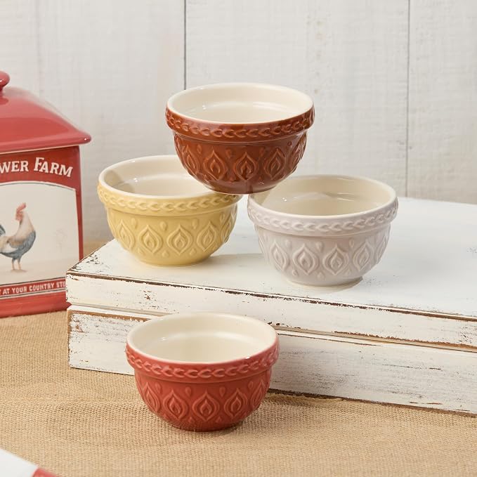 Vintage Farm Stoneware Prep Bowls, 10-Ounce Capacity, 2.25x4.5-Inch, Embossed - Image 3