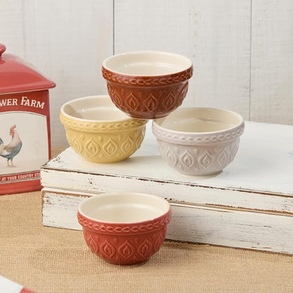 Vintage Farm Stoneware Prep Bowls, 10-Ounce Capacity, 2.25x4.5-Inch, Embossed - Image 3