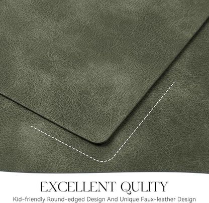 MOSAYT Vinyl Placemats Set of 4-12 X 17 Inch - Faux Leather 100% Waterproof Oil-Proof Wipeable PU Place Mats, Heat Resistant Reversible Table Mats for Kitchen, Dining, Outdoor (Olive Green)