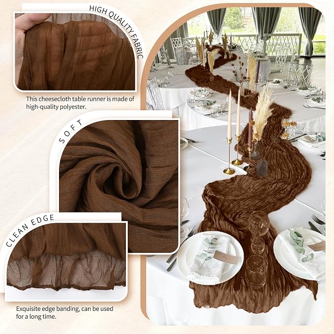 4 Pack Cheesecloth Table Runner 10FT Brown Table Runner Boho Gauze Cheese Cloth - Image 3