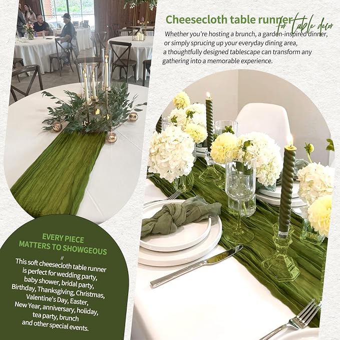 4 Pack Cheesecloth Table Runner 10FT Olive Green Table Runner Boho Gauze Cheese - Image 8