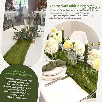 4 Pack Cheesecloth Table Runner 10FT Olive Green Table Runner Boho Gauze Cheese - Image 8