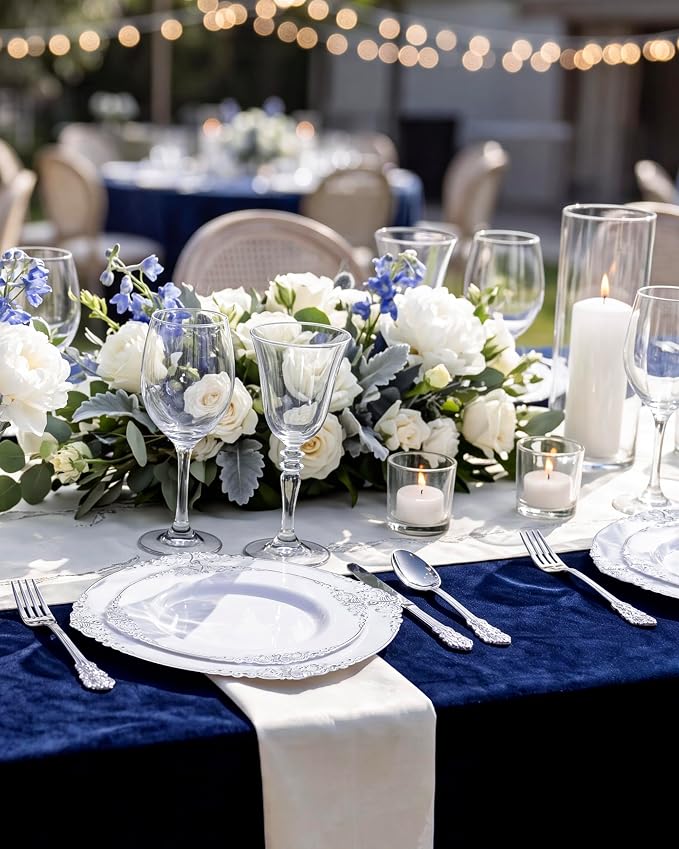 100pcs White Silver Plastic Plates - Image 6