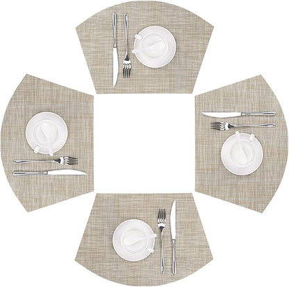 SHACOS Wedge Placemats Set of 4 for Small Round Table Woven Vinyl Table Placemats Wipe Clean CircleTable Mats Indoor Outdoor, Beige