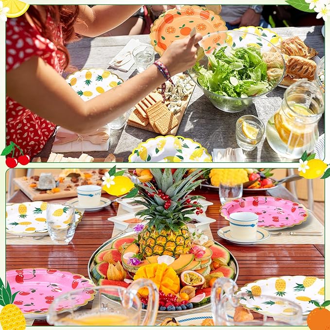 60 Pcs 7 Inch Fruit Paper Plates Tutti Fruit Birthday Party Supplies Summer Disposable Dinner Dessert Plates for Wedding Birthday Baby Shower Bridal Tea Party Supplies
