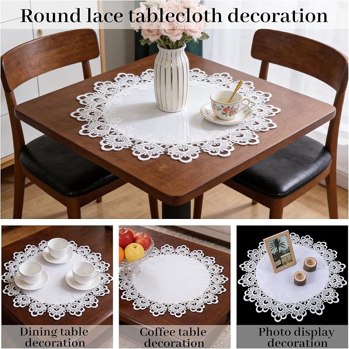 White Round Lace Doily Table Runner, 20.5" Elegant Jacquard Crochet Lace Doily - Image 7