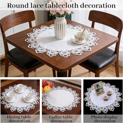 White Round Lace Doily Table Runner, 20.5" Elegant Jacquard Crochet Lace Doily - Image 7