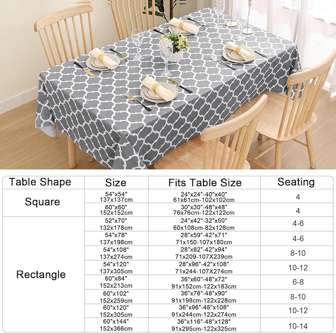 Smiry Rectangle Table Cloth, Waterproof Vinyl Tablecloths with Flannel Backing for Rectangle Tables, Wipeable Spillproof Plastic Tablecloth for Dining, Camping, Indoor and Outdoor (54"x108", Grey)