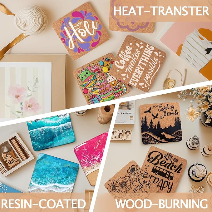 160 PCS Cork Coasters for Laser Engraving, Thick Absorbent Blank Coasters | 4 - Image 6