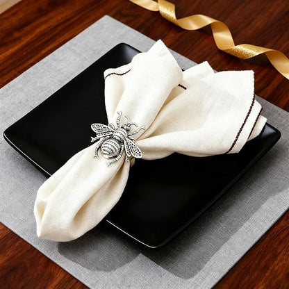 Bee Napkin Rings Set of 12 Antique Silver Metal Bumblebee Napkin Holders - Image 2