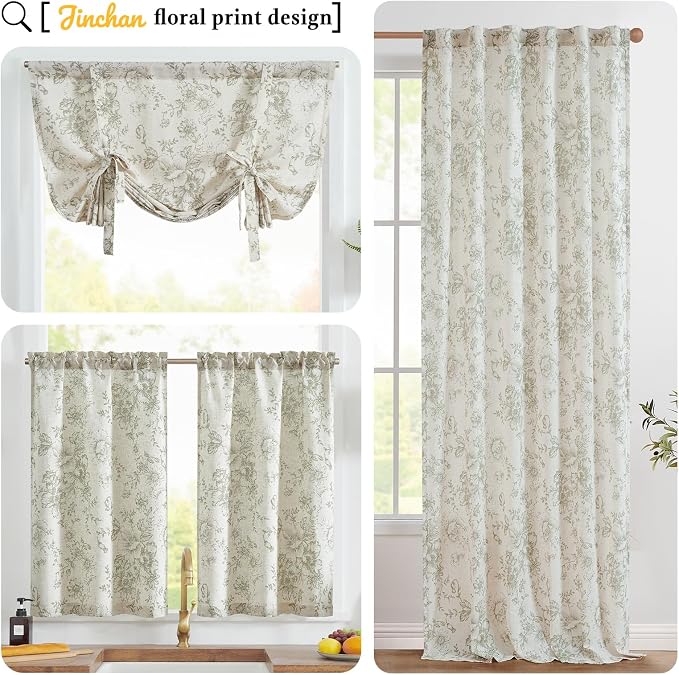 jinchan Green Floral Linen Table Runner 13 x 90 Inch Farmhouse | Rustic - Image 9