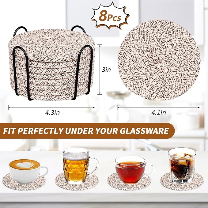 8 Pack Drink Coasters with Holder, Absorbent Coasters - Image 3